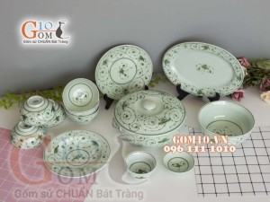 Bộ đồ ăn men cổ vẽ hoa sắt, đẩy đủ