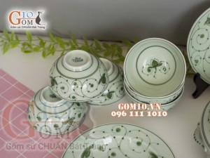 Bộ đồ ăn men cổ vẽ hoa sắt, đẩy đủ