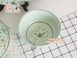 Bộ đồ ăn men cổ vẽ hoa sắt, đẩy đủ