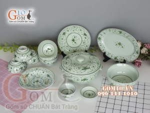 Bộ đồ ăn men cổ vẽ hoa sắt, đẩy đủ