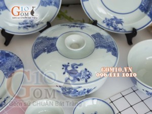 Bộ đồ ăn men cổ vẽ Phượng hóa, đầy đủ