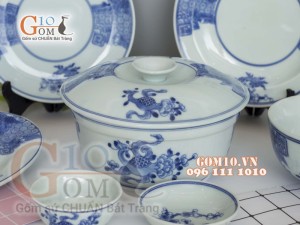 Bộ đồ ăn men cổ vẽ Phượng hóa, đầy đủ