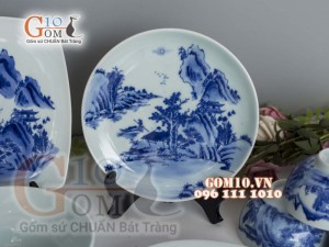Bộ đồ ăn men cổ vẽ Sơn Thủy, đầy đủ