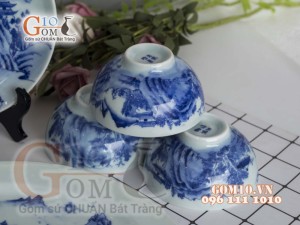 Bộ đồ ăn men cổ vẽ Sơn Thủy, đầy đủ