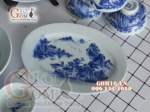 Bộ đồ ăn men cổ vẽ Sơn Thủy, đầy đủ