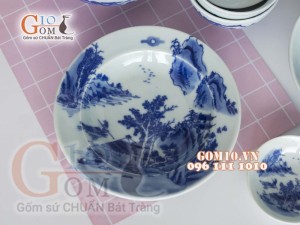 Bộ đồ ăn men cổ vẽ Sơn Thủy, đầy đủ