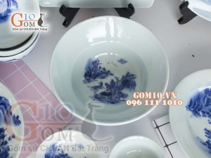 Bộ đồ ăn men cổ vẽ Sơn Thủy, đầy đủ