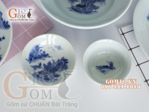 Bộ đồ ăn men cổ vẽ Sơn Thủy, đầy đủ