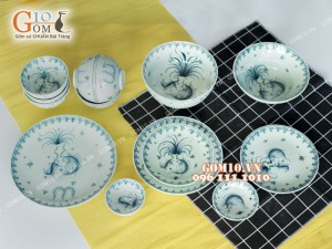 Bộ đồ ăn men cổ vẽ Song Ngư