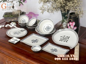 Bộ đồ ăn men đen vẽ Hoa Móc
