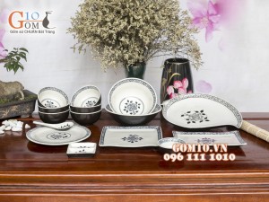 Bộ đồ ăn men đen vẽ Hoa Móc