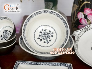 Bộ đồ ăn men đen vẽ Hoa Móc