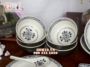 Bộ đồ ăn men đen vẽ Hoa Móc