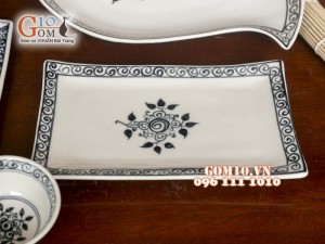 Bộ đồ ăn men đen vẽ Hoa Móc