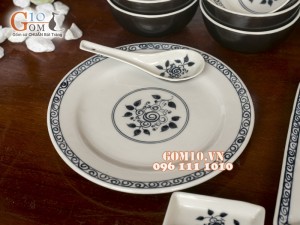 Bộ đồ ăn men đen vẽ Hoa Móc