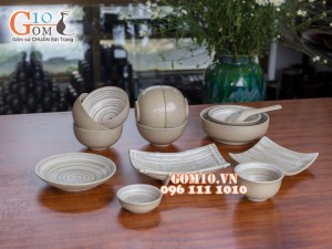 Bộ đồ ăn men gốm chỉ trắng