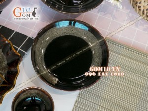 Bộ đồ ăn men hỏa biến gấm quẹt màu mật ong, 13 món