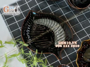 Bộ đồ ăn men hỏa biến gấm quẹt màu mật ong, 13 chi tiết