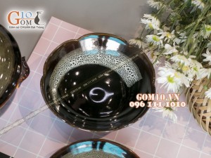 Bộ đồ ăn men hỏa biến gấm quẹt màu mật ong, 13 chi tiết