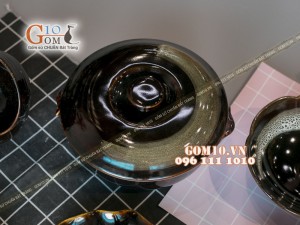 Bộ đồ ăn men hỏa biến gấm quẹt màu mật ong, 13 chi tiết