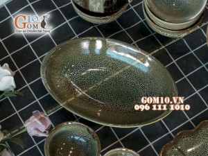 Bộ đồ ăn men hỏa biến gấm vàng 001