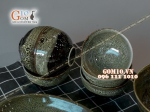 Bộ đồ ăn men hỏa biến gấm vàng 001