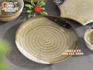 Bộ đồ ăn men hỏa biến gấm vàng Cát Tường, 19 chi tiết