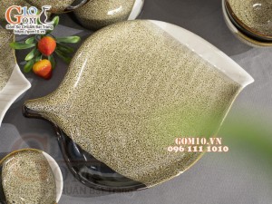 Bộ đồ ăn men hỏa biến gấm vàng Cát Tường, 19 chi tiết