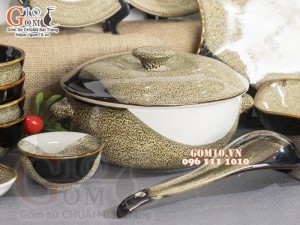 Bộ đồ ăn men hỏa biến gấm vàng Cát Tường