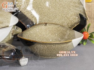 Bộ đồ ăn men hỏa biến gấm vàng Cát Tường