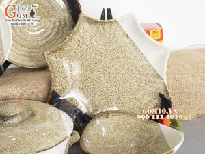 Bộ đồ ăn men hỏa biến gấm vàng Cát Tường