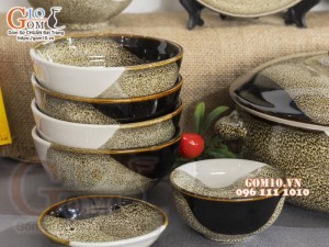Bộ đồ ăn men hỏa biến gấm vàng Cát Tường