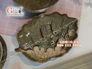 Bộ đồ ăn men hỏa biến gấm vàng khắc sen 001
