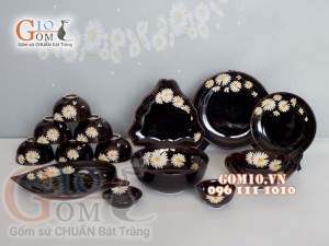 Bộ đồ ăn men hỏa biến khắc Cúc Họa Mi 001