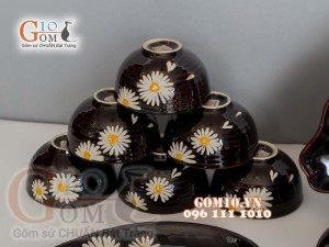 Bộ đồ ăn men hỏa biến khắc Cúc Họa Mi 001