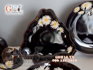 Bộ đồ ăn men hỏa biến khắc Cúc Họa Mi 001