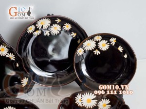 Bộ đồ ăn men hỏa biến khắc Cúc Họa Mi 001