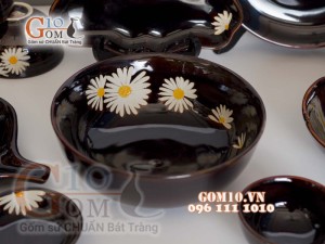 Bộ đồ ăn men hỏa biến khắc Cúc Họa Mi 001