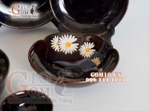 Bộ đồ ăn men hỏa biến khắc Cúc Họa Mi 001
