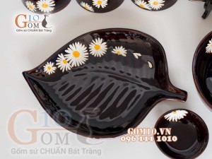 Bộ đồ ăn men hỏa biến khắc Cúc Họa Mi 001