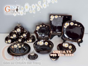 Bộ đồ ăn men hỏa biến khắc Cúc Họa Mi 002