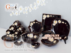 Bộ đồ ăn men hỏa biến khắc Cúc Họa Mi 002