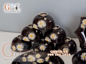 Bộ đồ ăn men hỏa biến khắc Cúc Họa Mi 002