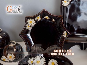 Bộ đồ ăn men hỏa biến khắc Cúc Họa Mi 002