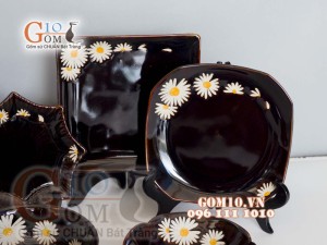 Bộ đồ ăn men hỏa biến khắc Cúc Họa Mi 002