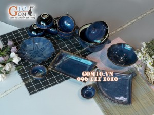 Bộ đồ ăn men hỏa biến xanh đá 001