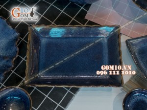 Bộ đồ ăn men hỏa biến xanh đá 001