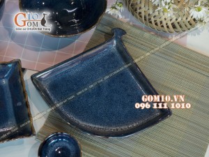 Bộ đồ ăn men hỏa biến xanh đá 001