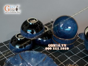 Bộ đồ ăn men hỏa biến xanh đá 001