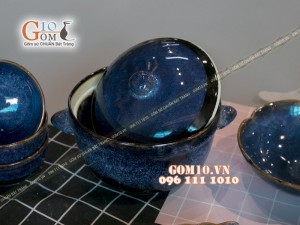 Bộ đồ ăn men hỏa biến xanh đá 001